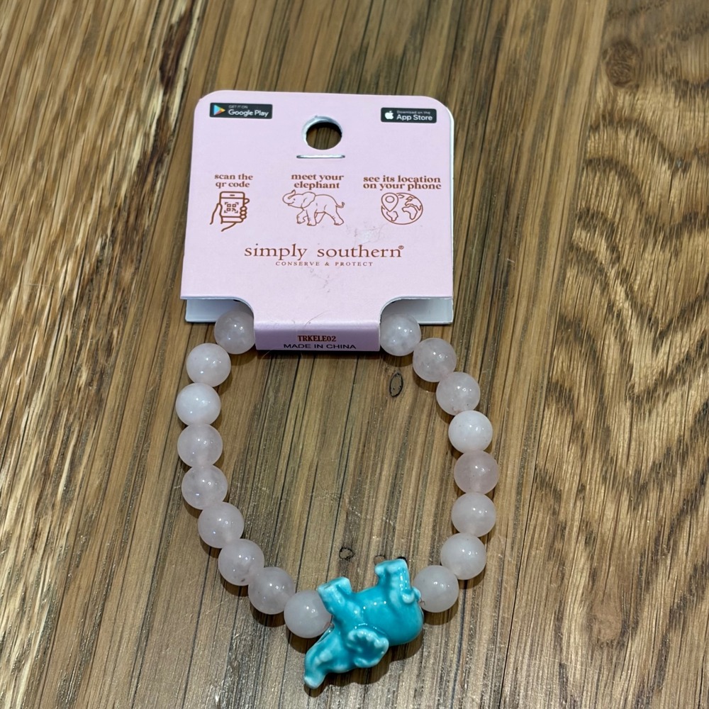 Simply Southern Conserve & Protect Pink Beaded Elephant Tracking Bracelet